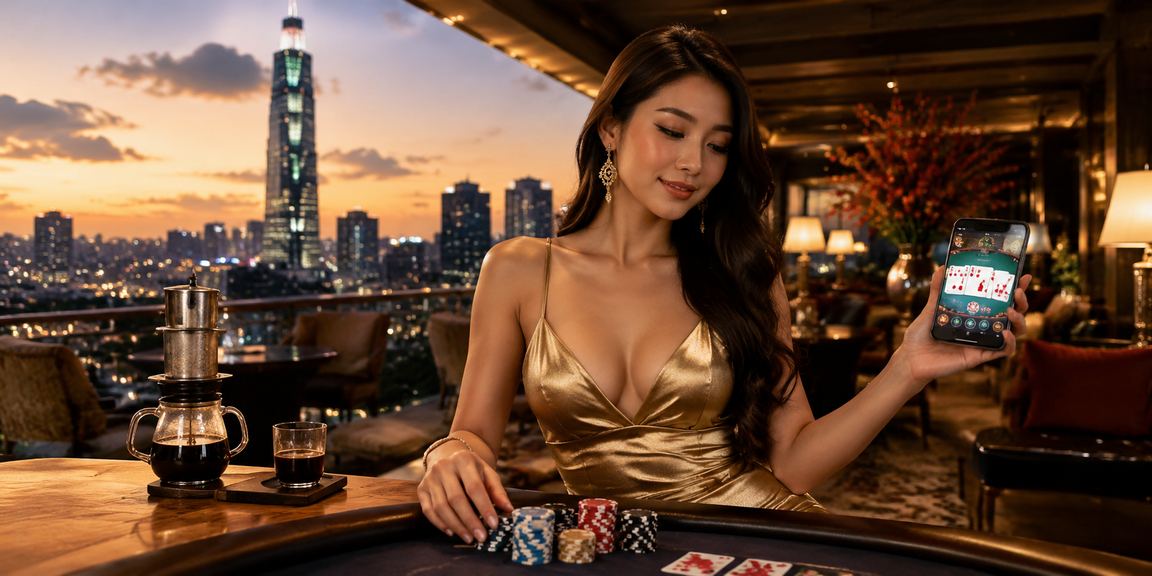 Người chơi tại TP. Hồ Chí Minh tham gia trò chơi bài trên nền tảng 9020 trong không gian cà phê